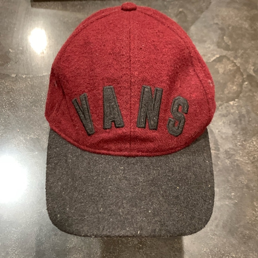Vans Off The Wall Maroon Charcoal Wool Blend Strapback Hat Adjustable/Os Cap